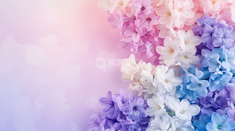 高清大图下载【趣麦麦图】淡紫色白色花朵簇拥