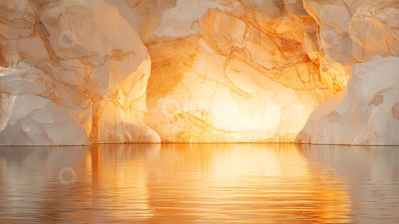 高清大图下载【趣麦麦图】金色洞穴与平静水面