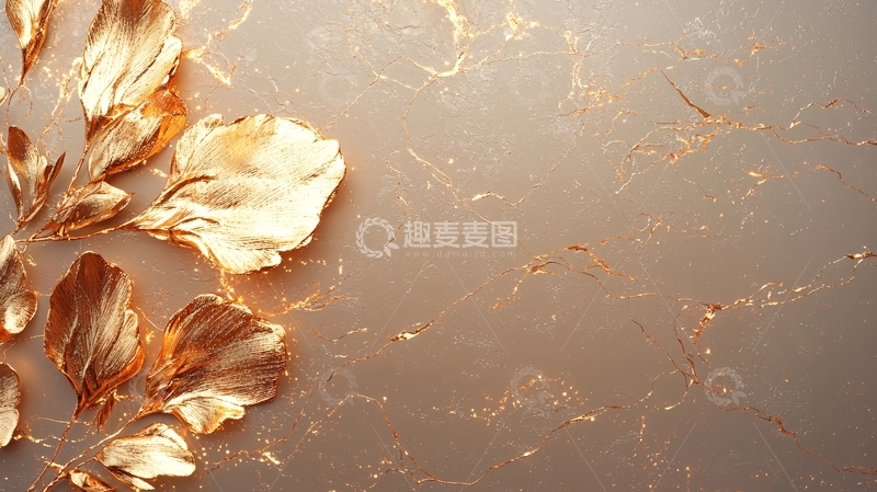 高清大图下载【趣麦麦图】金色叶子大理石纹理背景