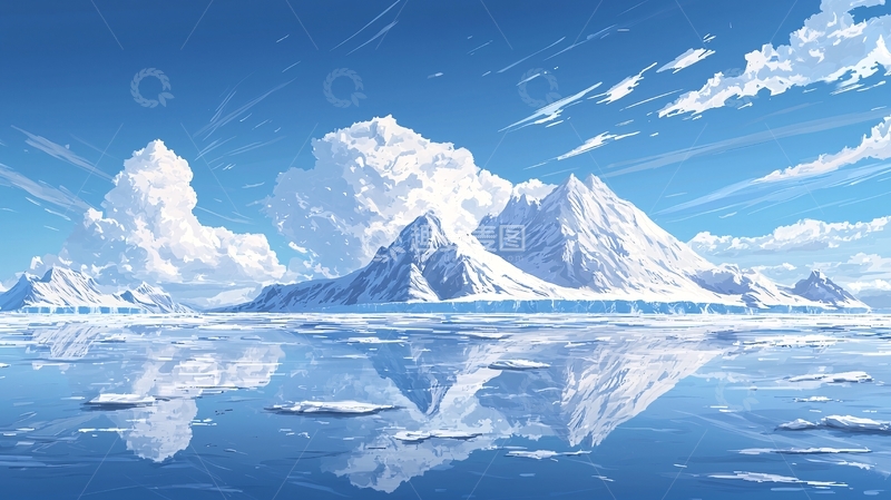 高清大图下载【趣麦麦图】冰山雪景水面倒影
