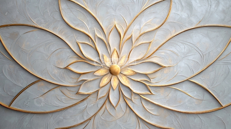 高清大图下载【趣麦麦图】金色花朵立体浮雕装饰图案