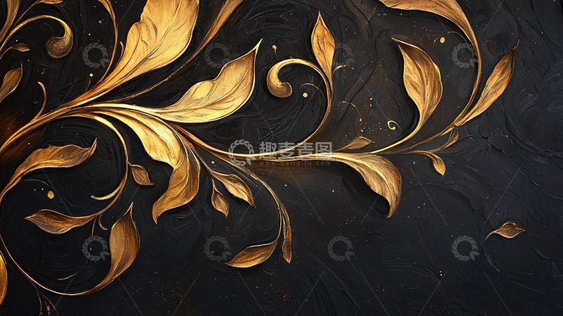 高清大图下载【趣麦麦图】金色花卉抽象艺术背景