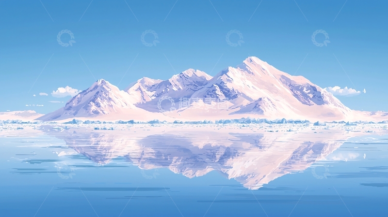 高清大图下载【趣麦麦图】冰山倒影在平静的湖面上