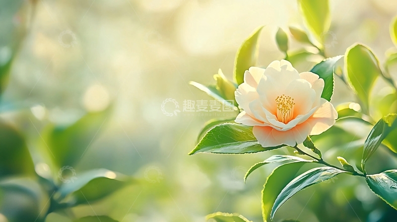 高清大图下载【趣麦麦图】浅色山茶花在阳光下