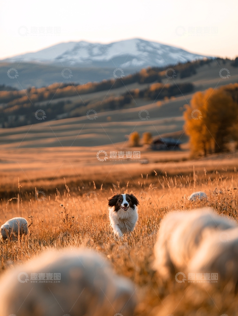 高清大图下载【趣麦麦图】牧羊犬在金色的田野上