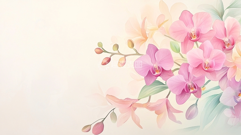 高清大图下载【趣麦麦图】粉色兰花淡彩背景