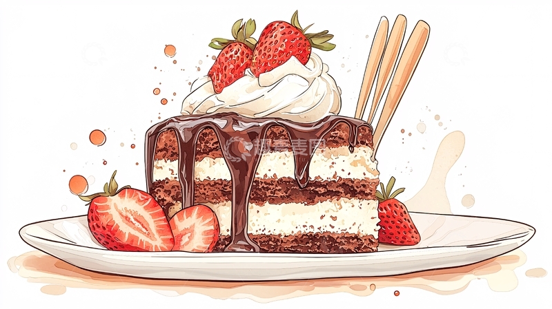 高清大图下载【趣麦麦图】美味草莓奶油巧克力蛋糕