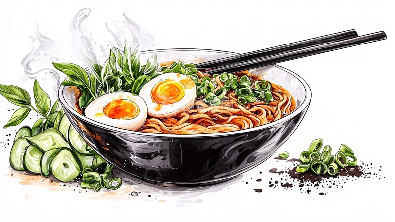 高清大图下载【趣麦麦图】诱人拉面美食插画