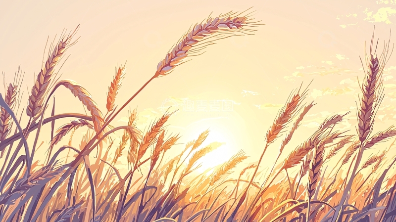 高清大图下载【趣麦麦图】夕阳下的麦田