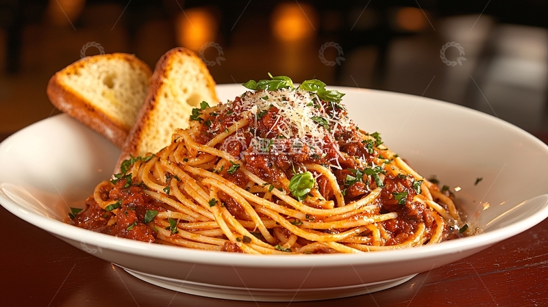 高清大图下载【趣麦麦图】意面与面包搭配美食