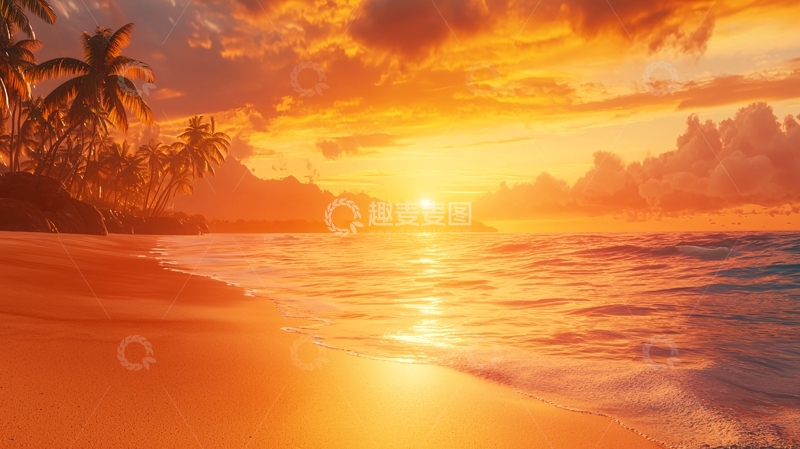 高清大图下载【趣麦麦图】热带海滩日落美景