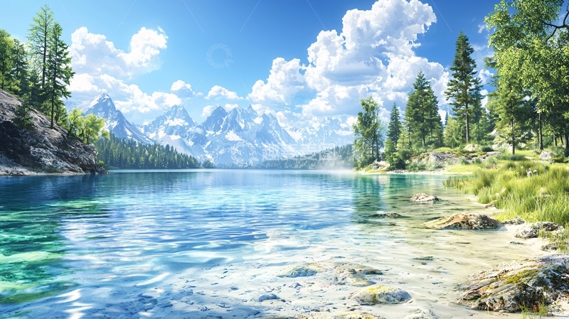 高清大图下载【趣麦麦图】山水倒影的清澈湖面