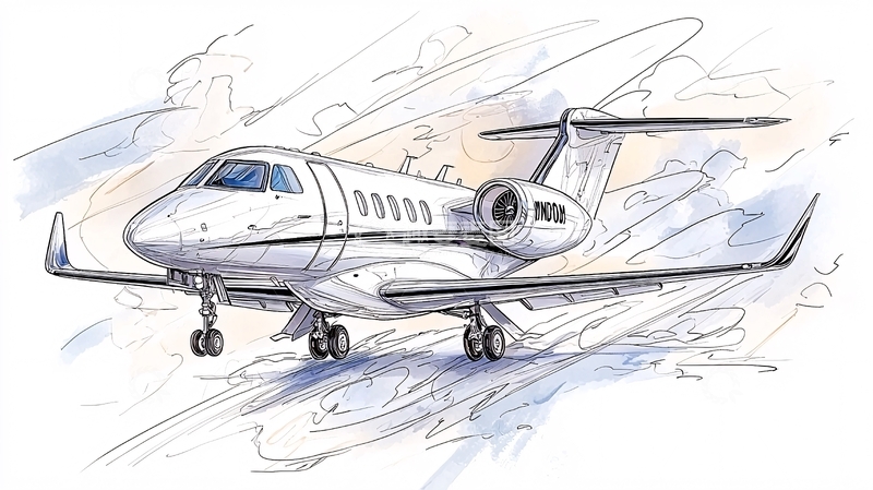 高清大图下载【趣麦麦图】白色公务机水彩速写