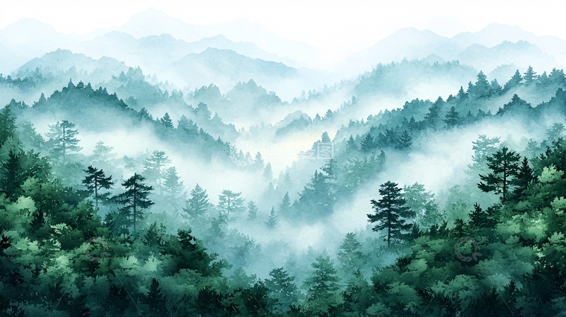 高清大图下载【趣麦麦图】山峦叠嶂云雾缭绕的森林