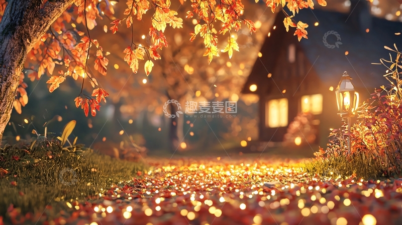 高清大图下载【趣麦麦图】秋夜小屋的温暖光芒