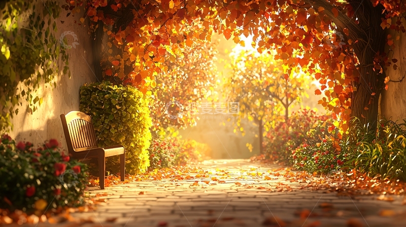 高清大图下载【趣麦麦图】秋日阳光下的公园小路