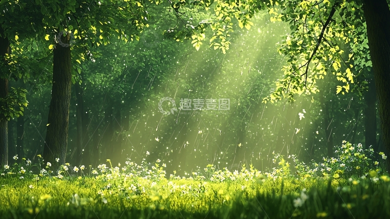 高清大图下载【趣麦麦图】阳光穿过树林的草地