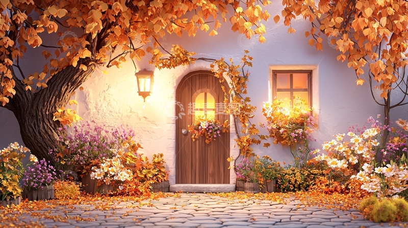 高清大图下载【趣麦麦图】童话小屋门前秋景