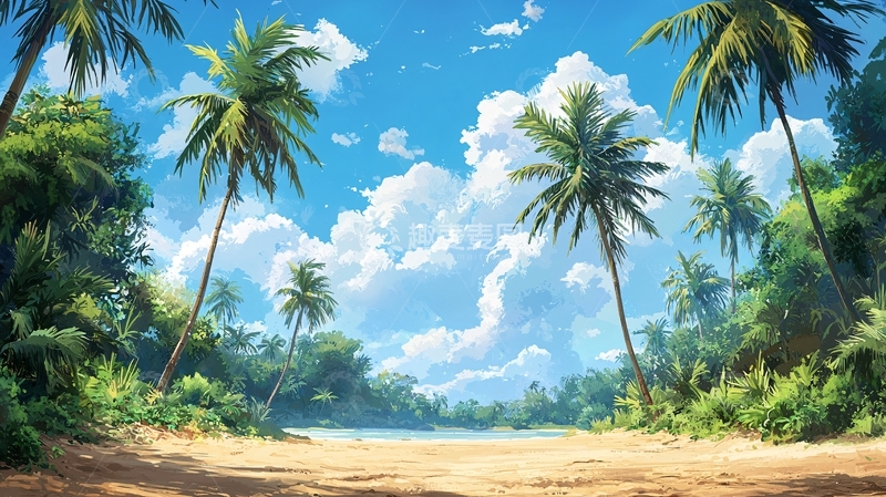 高清大图下载【趣麦麦图】热带海滩椰子树风景