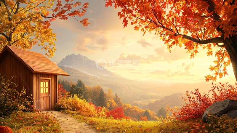 高清大图下载【趣麦麦图】秋日小屋高清图片