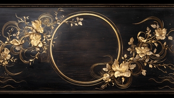 黑底金色花卉圆形边框背景