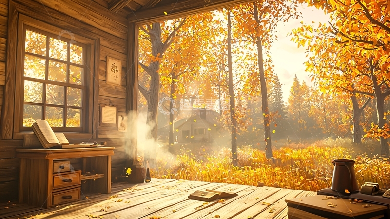 高清大图下载【趣麦麦图】秋日小屋温暖阳光