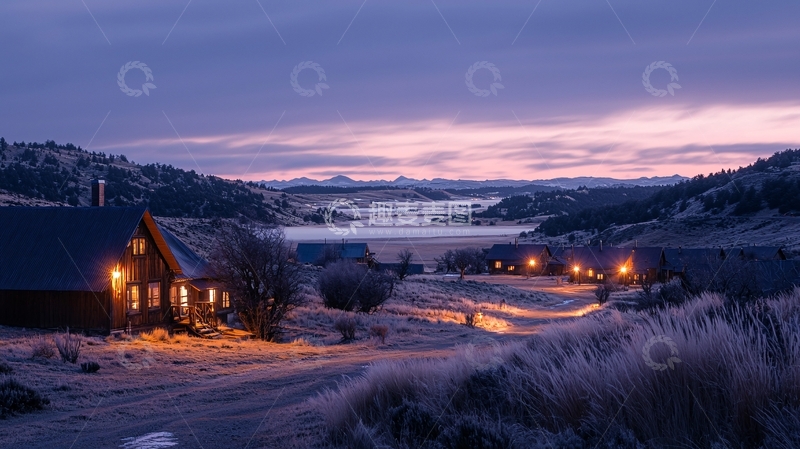 高清大图下载【趣麦麦图】宁静湖畔小屋夜景