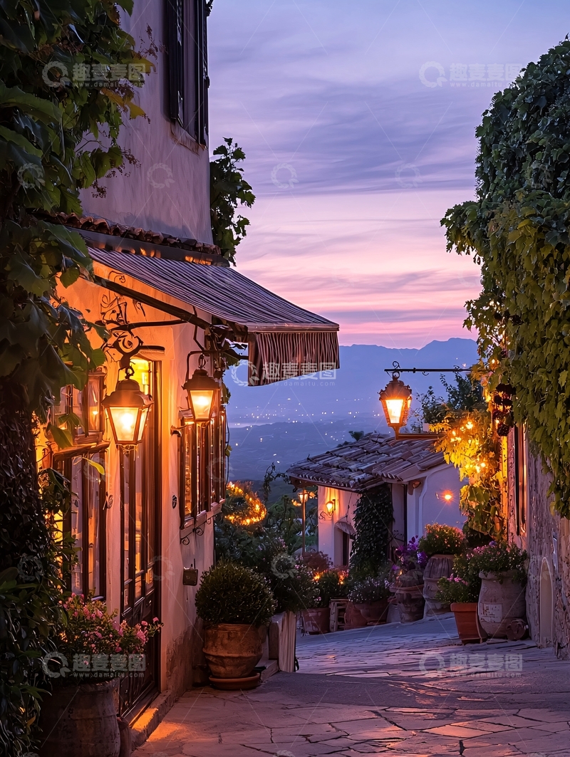 高清大图下载【趣麦麦图】温馨浪漫的欧洲小镇夜景