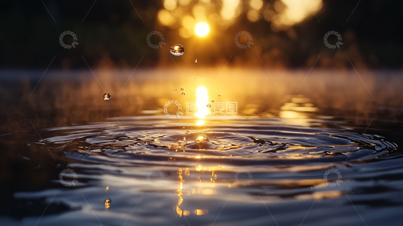 高清大图下载【趣麦麦图】日落水面水滴溅起