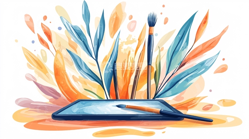 高清大图下载【趣麦麦图】绘画板上的彩色植物