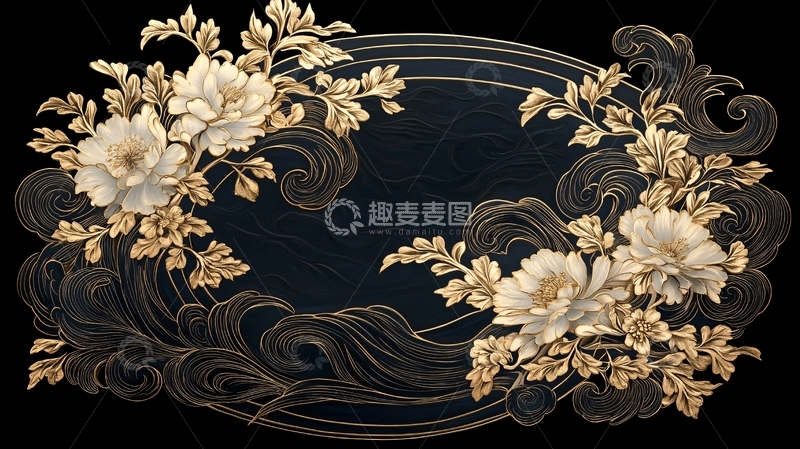 高清大图下载【趣麦麦图】金色花卉装饰图案背景