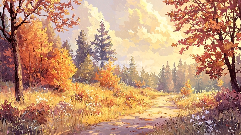 高清大图下载【趣麦麦图】秋日森林金色光辉