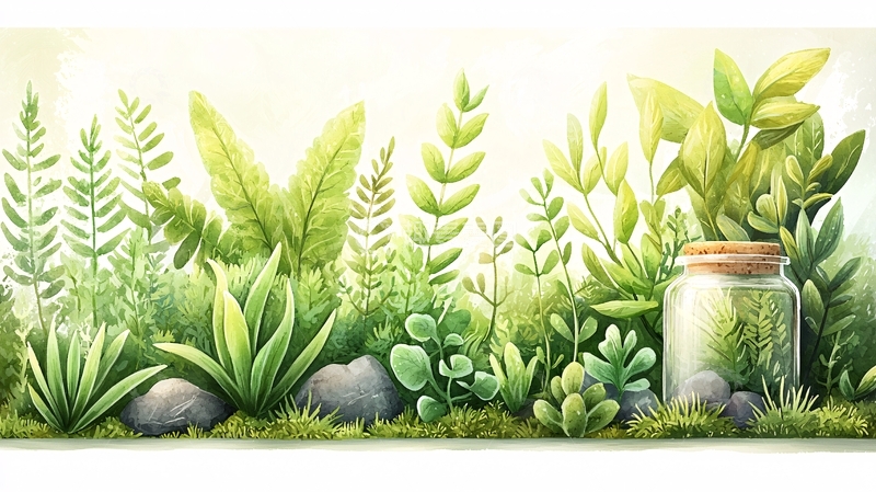 高清大图下载【趣麦麦图】绿色植物簇拥玻璃罐