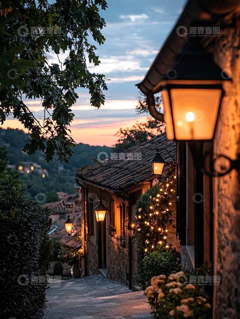 高清大图下载【趣麦麦图】浪漫小镇夜晚灯光