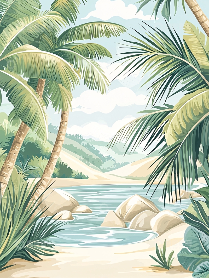 高清大图下载【趣麦麦图】热带海滩棕榈树风光