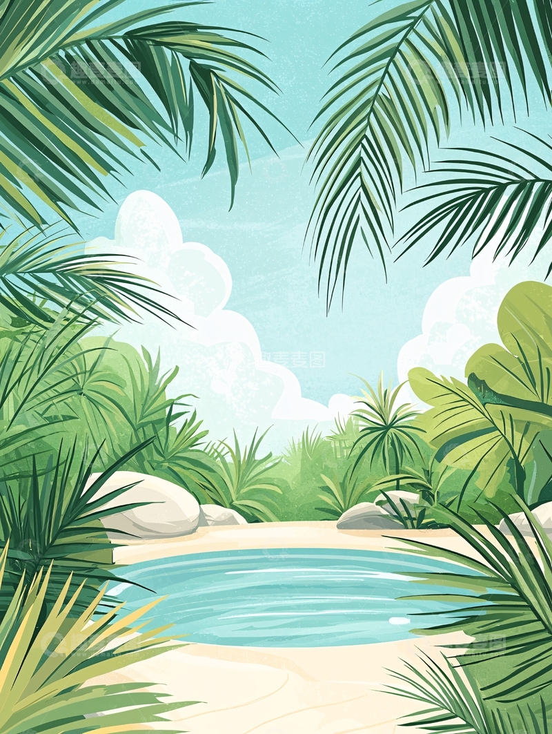 高清大图下载【趣麦麦图】热带绿植小水池