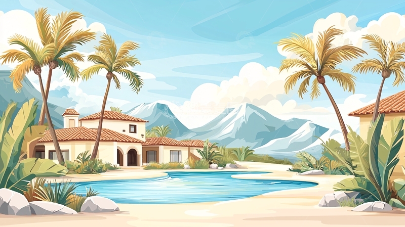 高清大图下载【趣麦麦图】热带海岛别墅泳池风光