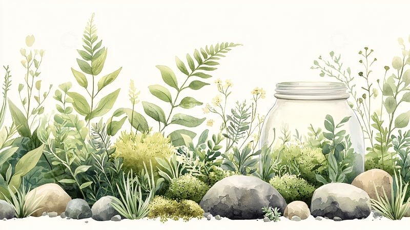 高清大图下载【趣麦麦图】绿色植物和小罐子场景