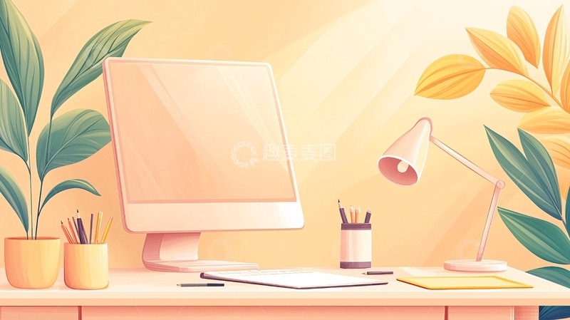 高清大图下载【趣麦麦图】温馨的办公环境插画
