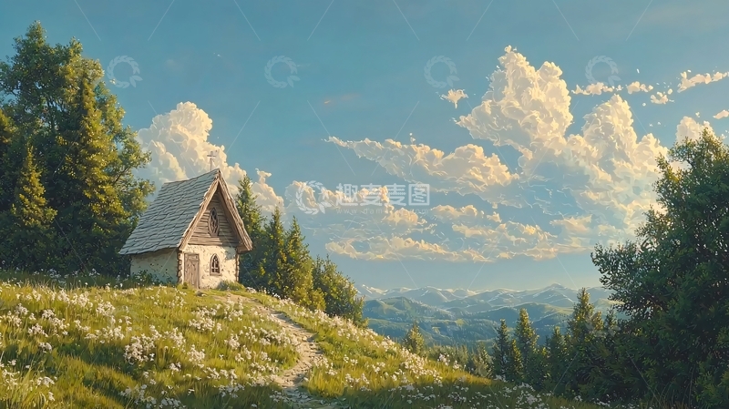 高清大图下载【趣麦麦图】田园小屋风景如画