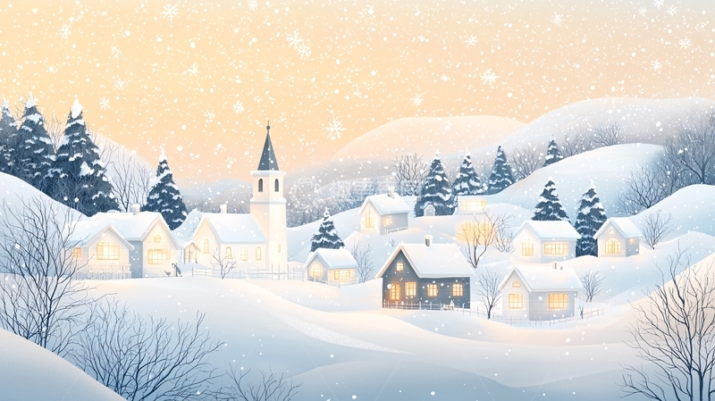 高清大图下载【趣麦麦图】雪夜乡村高清图片