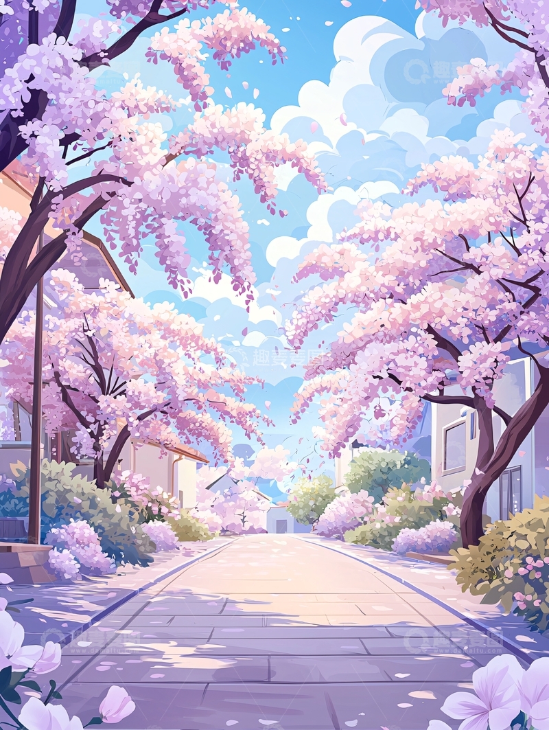 高清大图下载【趣麦麦图】粉色樱花盛开的街道