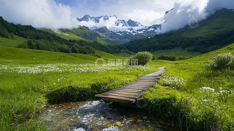 高清大图下载【趣麦麦图】绿草如茵的山间小路