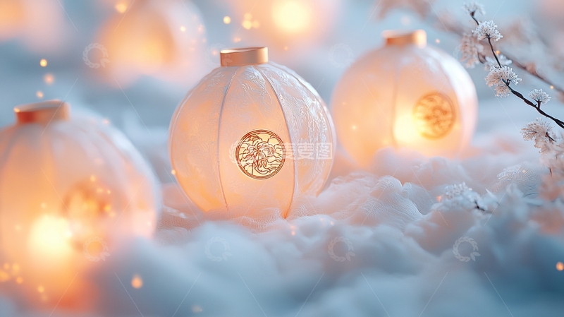 高清大图下载【趣麦麦图】冬日雪地灯笼装饰场景