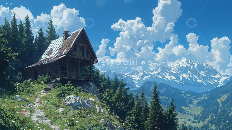 高清大图下载【趣麦麦图】山中小屋高清图片