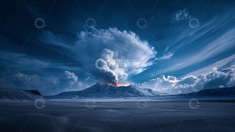 高清大图下载【趣麦麦图】火山爆发夜晚景象