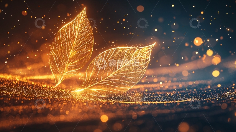 高清大图下载【趣麦麦图】金色光点中的树叶