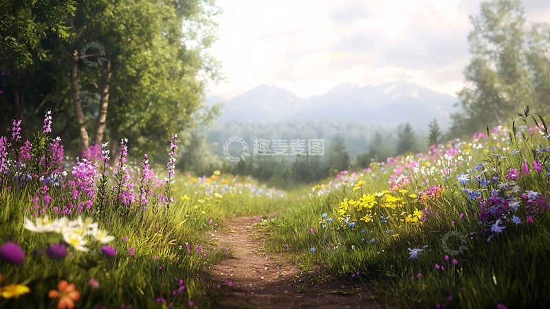 高清大图下载【趣麦麦图】鲜花盛开的田园小路