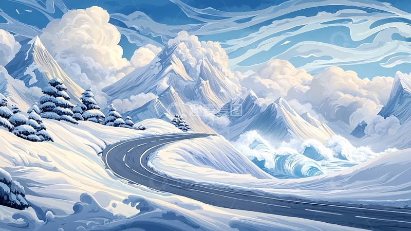 高清大图下载【趣麦麦图】雪山公路蜿蜒