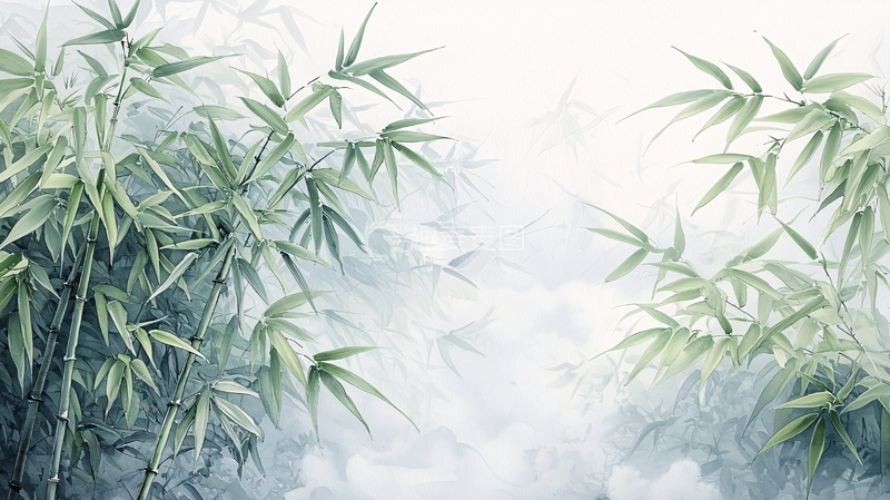 高清大图下载【趣麦麦图】水墨风竹叶淡雅背景